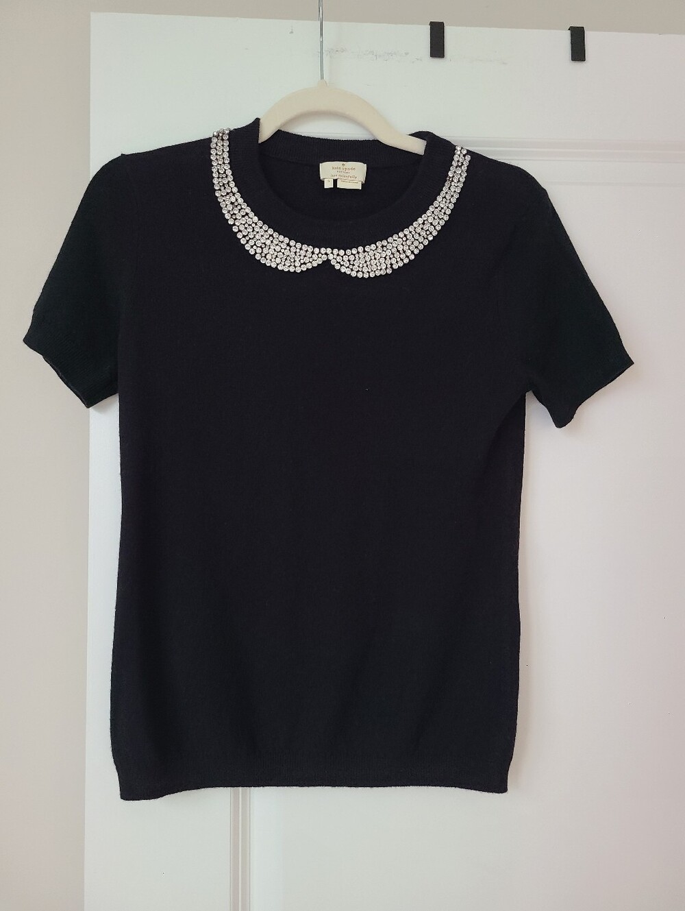 Kate Spade Wool Blend Jewel Collar Black Sweater